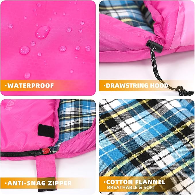 Cotton Flannel Liner Sleeping Bag for Adults Teens Kids, Cold Weather & Warm, 3-4 Seasons, Lightweight Compact Camping Essentials Equipment, Hiking, Outdoor, Travel