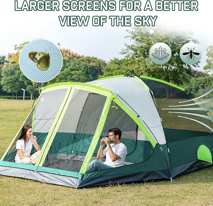 6/8 Person Large Waterproof Family Tents for Camping, Screened Camping Tent with Screen Porch, Bug-Free Relaxation & Easy Setup, Includes Rainfly & Carry Bag