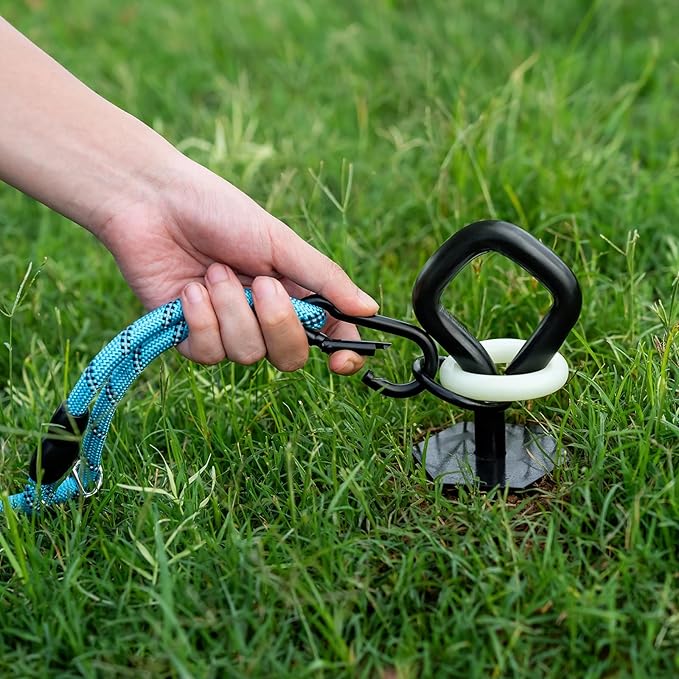 Dog Tie Out Stake for Outdoor Adventures - Glow in The Dark, Heavy Duty - for Large Dogs Up to 210 lbs, Rust-Proof, Durable - Portable for Camping, Beach, or Yard - Compatible with Any Leash