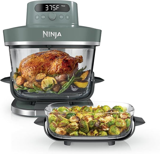 Ninja Crispi Pro 6-in-1 Glass Air Fryer | 450°F, Nontoxic, 6qt & 2.5qt Containers & Lids | Microwave, Freezer, Dishwasher Safe | Max Crisp, Air Fry, Bake, Roast, Recrisp, Dehydrate | Ash Grey, AS101DG