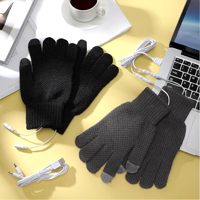 Bencailor 2 Pairs Usb Winter Heated Gloves Mitten Hand Washable Knitting Touchscreen Laptop Gloves