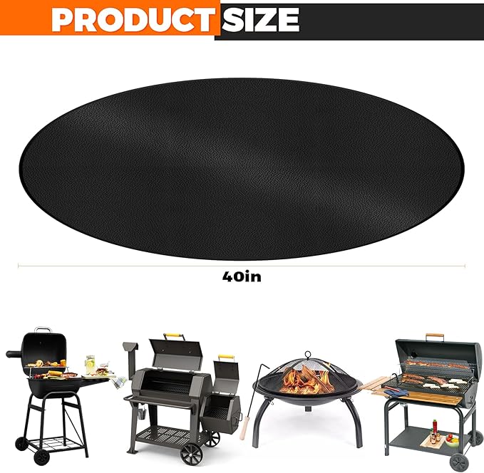 40" 3-Ply Round BBQ Mat, Fire Pit Mat for Solo Stove Bonfire, Easy Clean Reusable Waterproof Mat， Fireproof Pads for Under Fire Pit, Charcoal Grills, Griddles and Smokers