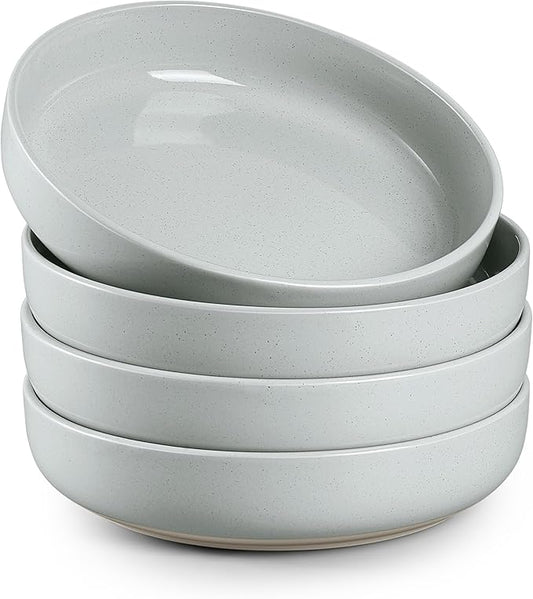 HaWare Pasta Bowls Set of 4, 33oz Large Salad Bowls for Home Kitchen, Ceramic Serving Plates for Soup, Cereal, Scratch-resistant Wide and Shallow Dinner Bowl, Microwave & Dishwasher Safe, Misty Grey
