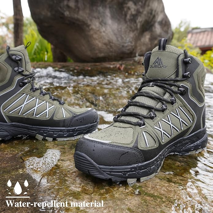 Queday Men's Hiking Boots Waterproof Outdoor Lightweight Trekking Shoes Ankle High Boots