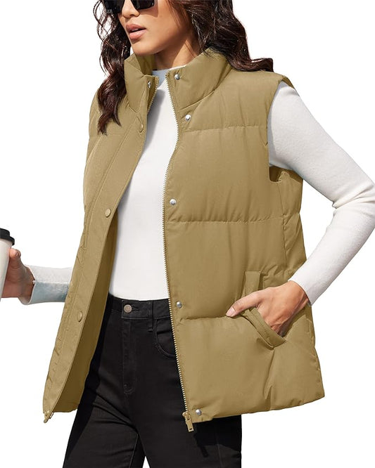 MAGCOMSEN Women's Puffer Down Vest Oversized Zip Up Outerwear Lightweight Winter Padded Gilet Jacket with Pockets