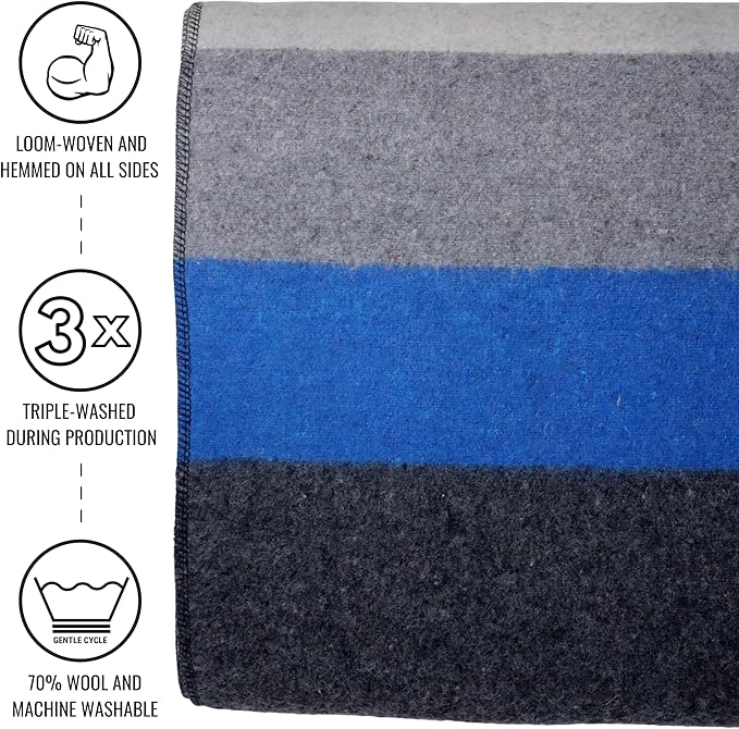 Arcturus Military Wool Blanket - Warm, Thick, Washable - Great for Outdoors, Camping, Stadium Blanket, Picnics, Travel - Car & Bushcraft Survival Kits, Large 64in x 88in 4.5 lb