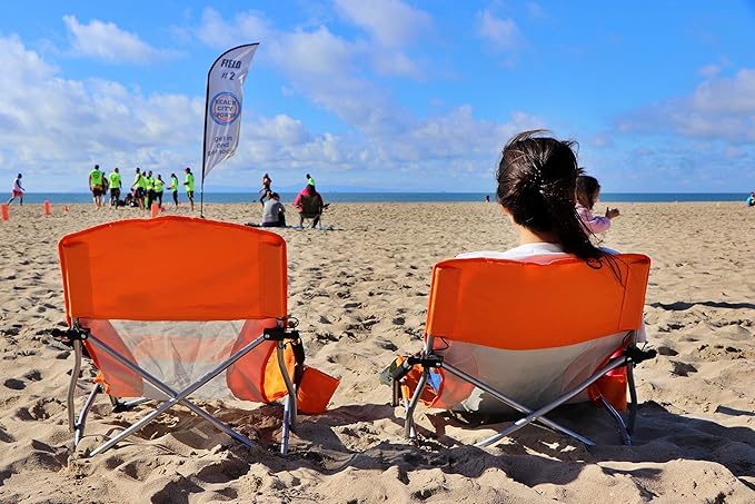 Nice C Chair for Beach for Adults 2 Pack, Low Chair, Sling, Folding, Portable, Concert, Kids, Boat, Sand Chair with Cup Holder & Carry Bag (Set of 2 Orange)