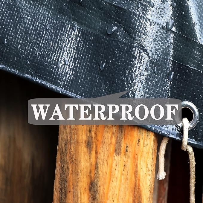 Tarps Heavy Duty Waterproof 16x20ft,TEZONG Black Tarps Multipurpose Large Outdoor Plastic Tarp Cover 12MIL Thick Poly Tarpaulin for Emergency Rain or Sun, Roof, Patio Furniture, Firewood, Canopy