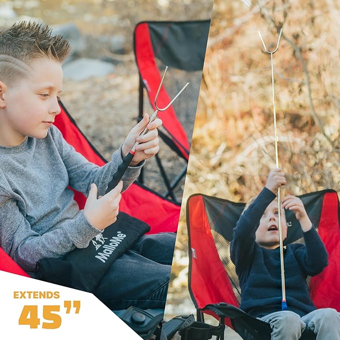 MalloMe Smores Sticks for Fire Pit Extra Long - Marshmallow Roasting Sticks Smores Kit -Smore Skewers Hot Dog Fork Campfire Cooking Equipment, Camping Essentials, Outdoor Campfire Accessories 45"8Pack