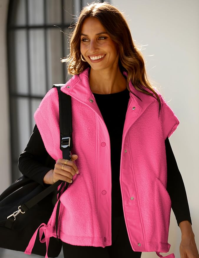 Athlisan Womens Fleece Vest Casual Sleeveless Button Down Sherpa Jacket Outerwear with Pockets
