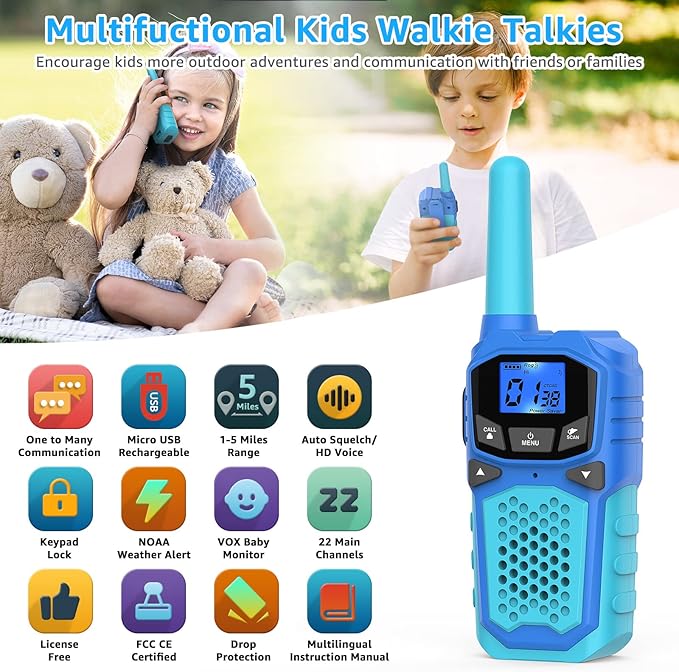 Walkie Talkies for 3 Pack, Rechargeable Long Distance Walkie Talkies, Suitable for Camping Hiking Birthday Gift Outdoor Toys for 3 4 5 6 7 8 9 10 Year Boys and Girls