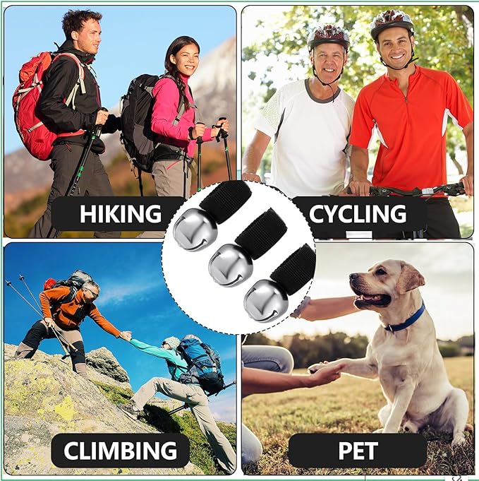 4 Sets Bear Bells with Whistle for Hiker, Loud Bear Bell with Emergency Whistle, Bear Bells for Hiking, Outdoor Camping, Survival, Biking, Fishing, Climbing, Hunting, Pet Tracker