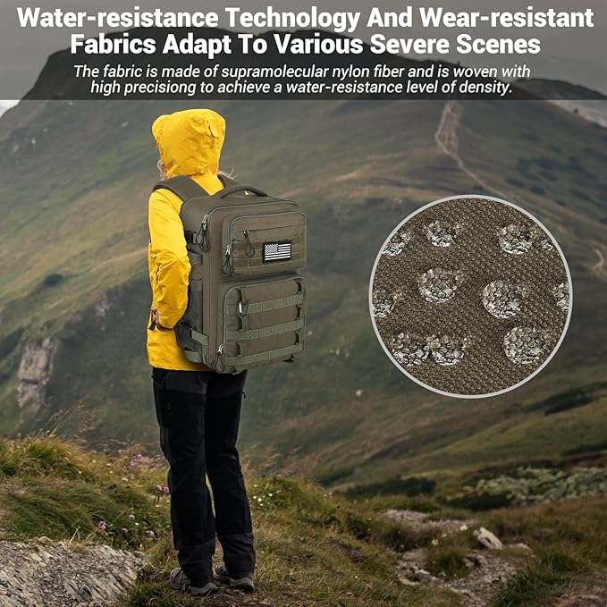 25L Tactical Bag Backpack for Men, Heavy Duty Military Backpack Molle Army Large Rucasack, Laptop Backpack Travel (Green)