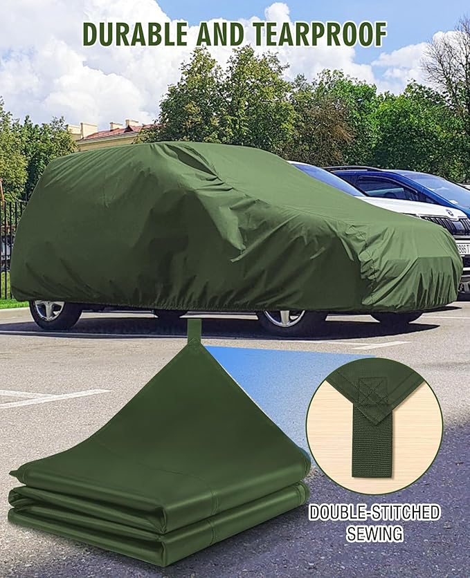 HIRALIY 20 Mil Heavy Duty Waterproof Tarp, Cut Size 10x12ft Green Tarpaulin with Reinforced Webbing Loops, Multipurpose Oxford Canvas Tarp for Firewood, Roof, Camping, Pool