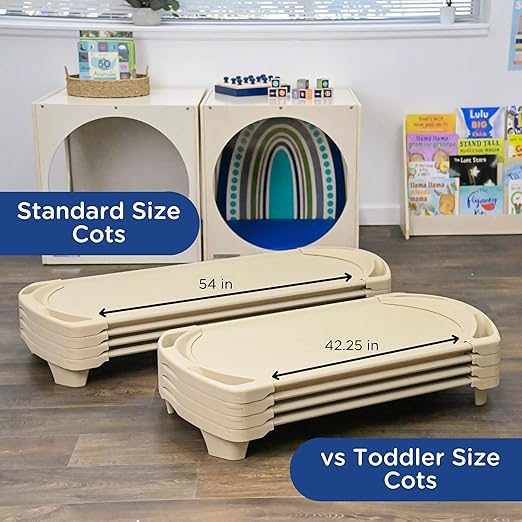 Children’s Factory SpaceLine Nap Cots, Kids Daycare and Preschool Sleeping Cot, Standard Size, Set of 4, Sand