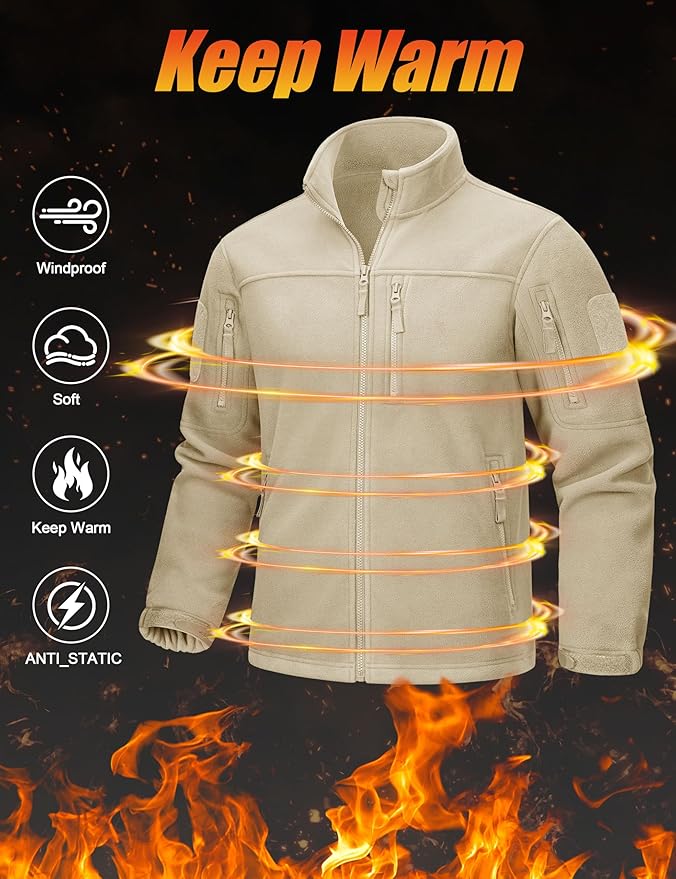 CRYSULLY Men's Fleece Jacket Tactical Full-Zip Winter Coat Jackets Multi Pockets