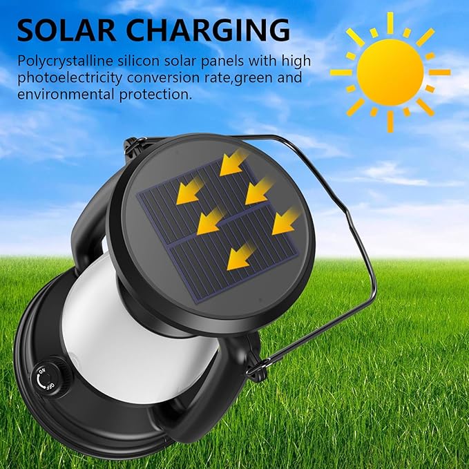 4000mAh Classic Solar-Powered Rechargeable Camping Lantern: Vintage Style for Hiking, Hunting, and Fishing. Brightness Adjustable and eco-Friendly for Outdoor Adventures. (1)