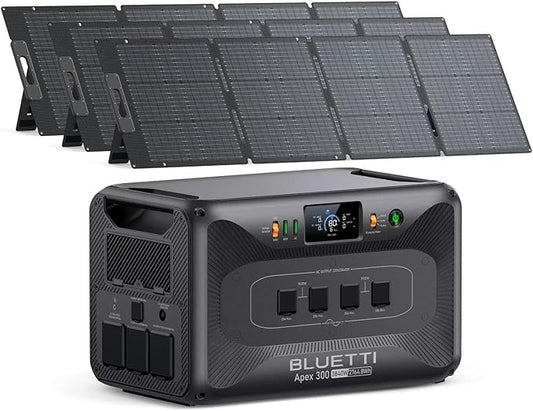 BLUETTI Apex 300 Solar Generator (2025 New) with 3 200W Solar Panels, 2764.8Wh LFP Battery Backup with 6 3840W AC Outlets (7680W Surge), 120V/240V Dual Voltage, Ideal for Camping and Off-Grid Living