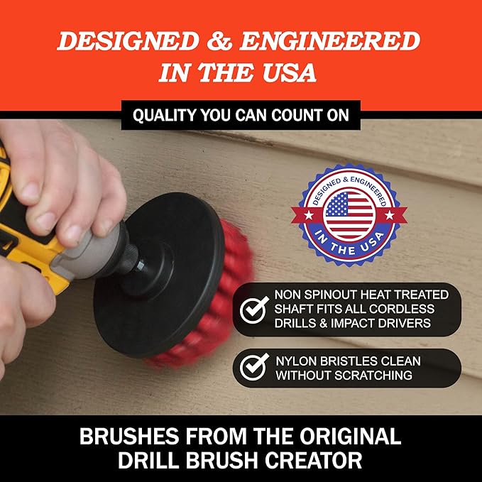 Drillbrush Heavy Duty Stiff Bristle 4 Piece Brush Kit for Cordless Drill – Power Scrubber Attachments Ideal for Cleaning Outdoor Surfaces, Deck, Patio,Brick, Gutter, Chimney, Fireplace, Driveway