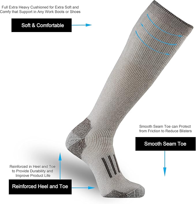 ONKE Max Full Cushion Knee High Socks for Men Steel Toe Work Boot Over the Calf OTC Moisture Wicking Thermal Hiking Hunting