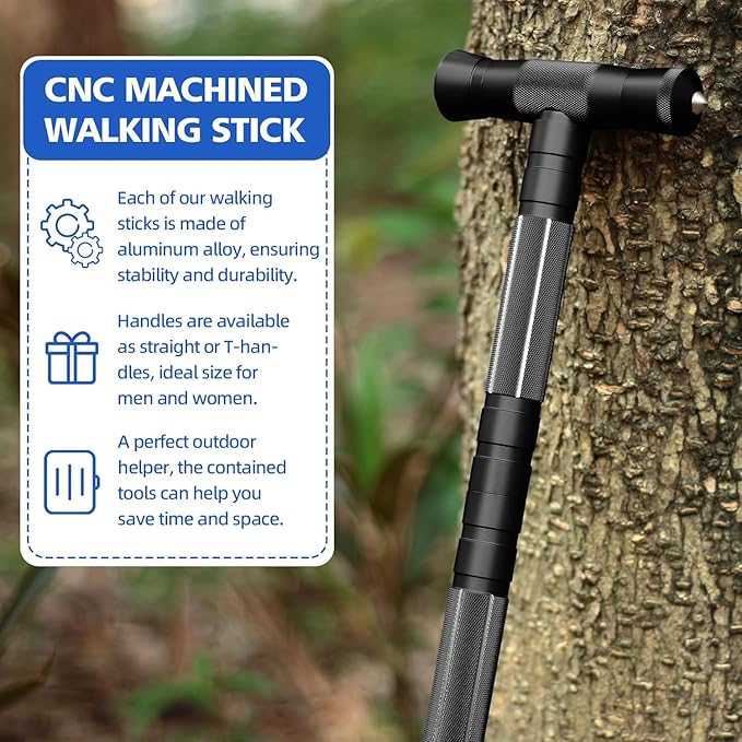 aiGear Tactical Stick Hiking Walking Staff - Trekking Poles Outdoor Tactical Staff Adjustable Hiking Stick for Survival Camping Hiking