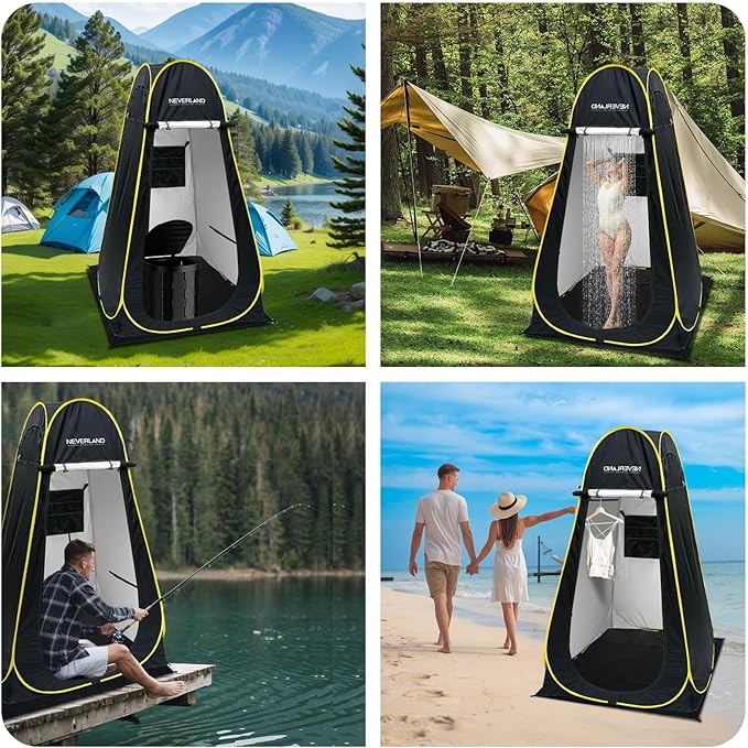 NEVERLAND Pop Up Privacy Shower Tent - Portable Changing Shower Tent, Dressing Room, Bathroom, Outdoor Rain Shelter for Camping, Hiking, Beach (Black)