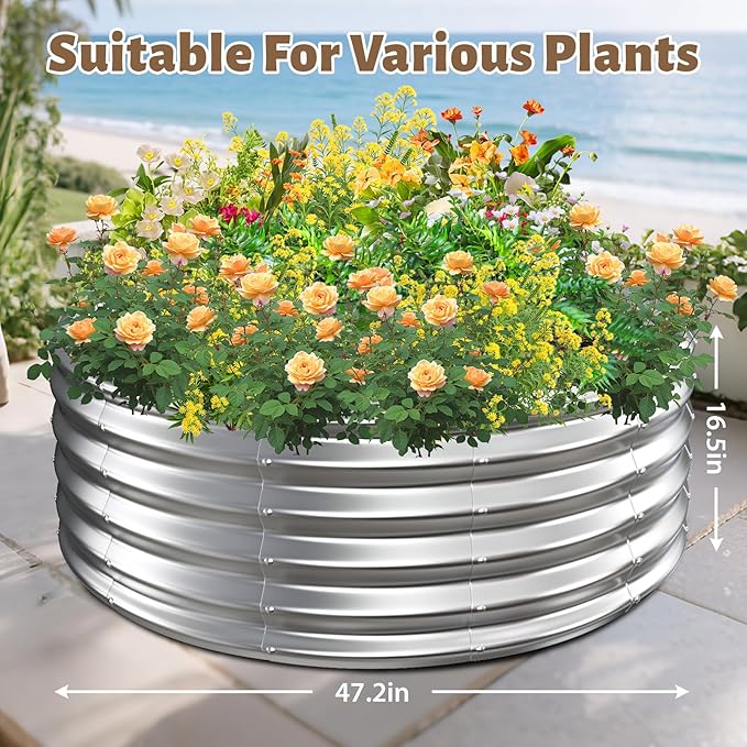 Camp Fire Ring Pit, Large Round Galvanized Steel Fire Pit, Heavy Duty Steel Fire Pit for Backyard, Camping, Bonfire (4x4x1.5 FT)