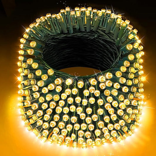 XURISEN 551FT 1400 LED Christmas Lights Outdoor Green Wire String Lights 8 Modes with Timer Memory Waterproof Fairy Light Plug in for Xmas Tree Wedding Yard Party Holiday Decorations(Warm White)