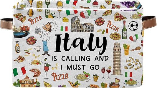 Italy Rectangle Storage Basket - Italy Themed Collection Collapsible Storage Baskets with Handles - Italian Toy Bin - Italian Souvenirs Storages Bin for Kids Clothes, Gifts, Books