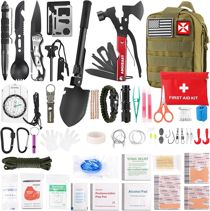Survival Kit 256 in 1, First Aid Kit Survival Gear Tools Trauma Kit with Molle Pouch for Outdoor, Camping, Hunting, Hiking, Earthquake, Home, Office, Gifts for Men Dad Husband Women