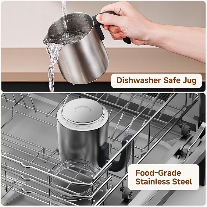 Milk Frother and Steamer [Upgraded], AMZCHEF All-in-1 Detachable Frother for Coffee 600W, Automatic Warm and Cold Foam Maker, Stainless Steel Jug, Dishwasher Safe, LED Display