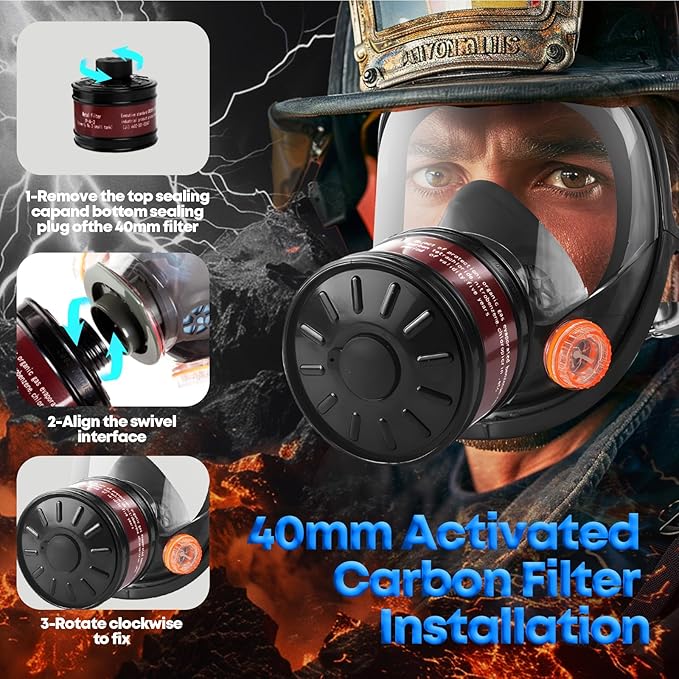 Full Face Gas Mask: 4Pack Gas Masks Survival Nuclear and Chemical with 40mm & P-A-1 Activated Carbon Filter Full Face Respirator Mask Used for Dust Spray Machining Soldering Polishing Welding