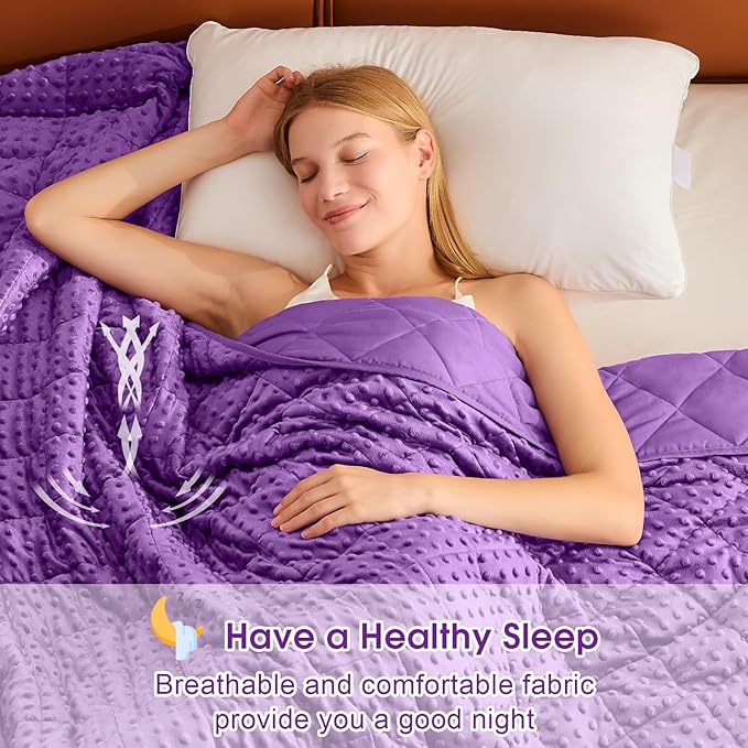 Weighted Blanket for Adults (12lbs, 48"x72" Twin Size) - Breathable Minky Heavy Blanket for 110-130lbs with Premium Glass Beads - Soft Thick Blanket for All-Season Sleeping - Purple