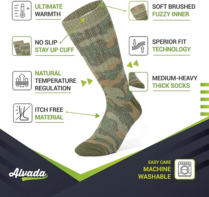 Alvada Merino Wool Hiking Socks Thermal Warm Crew Winter Boot Sock For Men & Women 3 Pairs