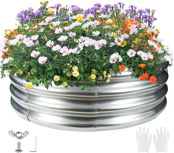 3FT Diameter Camp Fire Ring Pit, Large Round Galvanized Steel Fire Pit, Heavy Duty Steel Fire Pit Silver for Backyard, Camping, Bonfire (3x3x1FT)