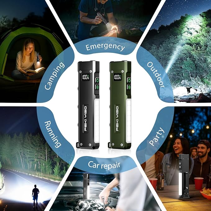 Feki Yigo G02 EDC Rechargeable Flat Flashlight 1800 Lumens White LED/UV/RGB Signaling Flashlights, Waterproof Magnetic Clip on Flashlight for Outdoor Home Emergencies, Camping Essentials(Green)
