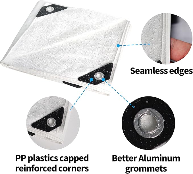 TARPAL 6x8 Feet White Tarp Waterproof (2 Pack) Small tarps Multipurpose Protective Cover All Purpose Poly Tarps Cover for Firewood Outdoor Furniture etc