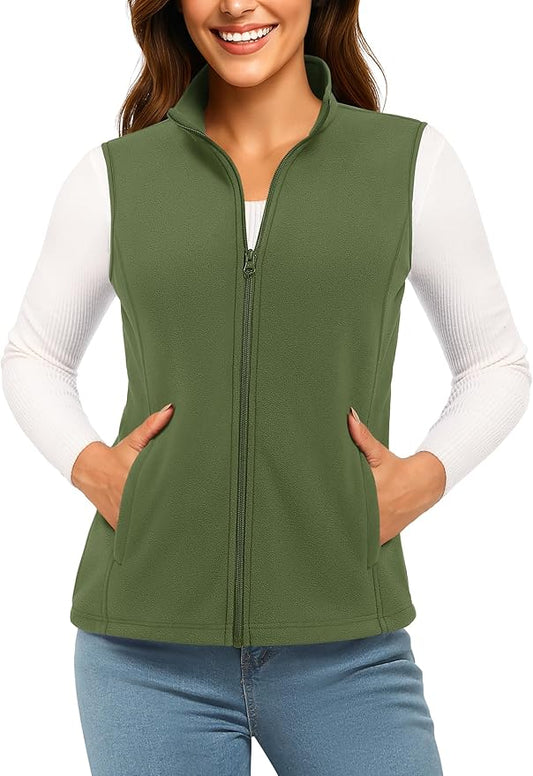 TACVASEN Women's Fleece Vest Lightweight Warm Vests Outerwear Sleeveless Zip Jacket Fall Winter Soft Vest with Pockets