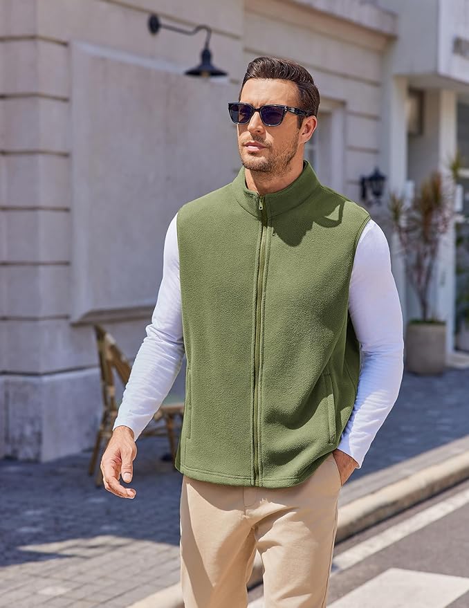 COOFANDY Mens Polar Fleece Vest Lightweight Sleeveless Jacket Warm Zip up Outerwear Vests with Zipper Pockets for Hiking
