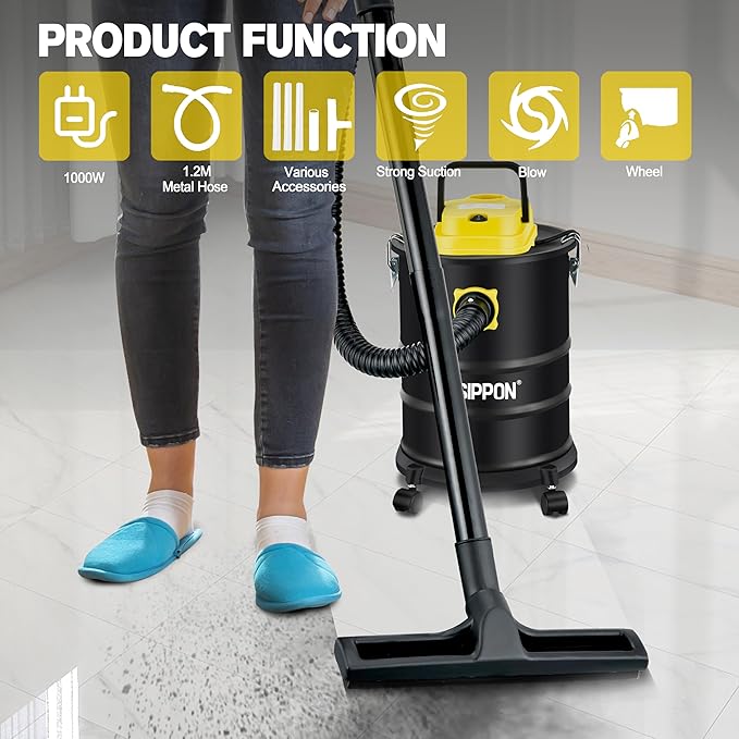 Ash Vacuum Cleaner, Pellet Stove Vacuum Cleaner with Blower Function, 1000W Powerful Suction 4 Gallon All-in-One Ash Vacuum for Fireplaces, Pellet Stoves
