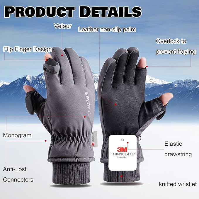 Winter Gloves for Men Women - Touchscreen Thermal Windproof Waterproof Cold Weather Gloves for Dog Walking