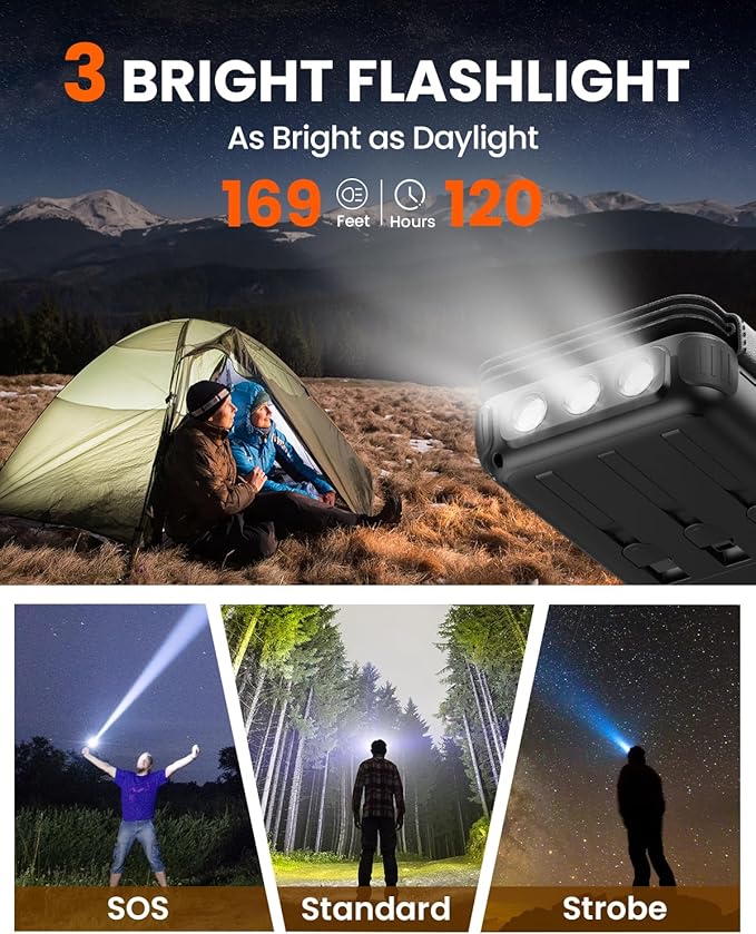 SOARAISE Wireless Solar Power Bank, 25000mAh Solar Charger with Built-in 3 Cables, Dual Outputs, 4 Solar Panels & 3 LED Flashlights, Portable Phone Charger for Outdoor Camping（Black）