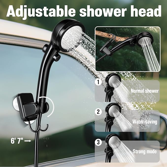 Portable Shower for Camping, 6000mAh Rechargeable Camping Shower with 5.3 Gallons Foldable Bucket, Filtered Shower Head, Outdoor Camp Shower Pump for Hiking, RV, Traveling, Car Washing, Pet Bath