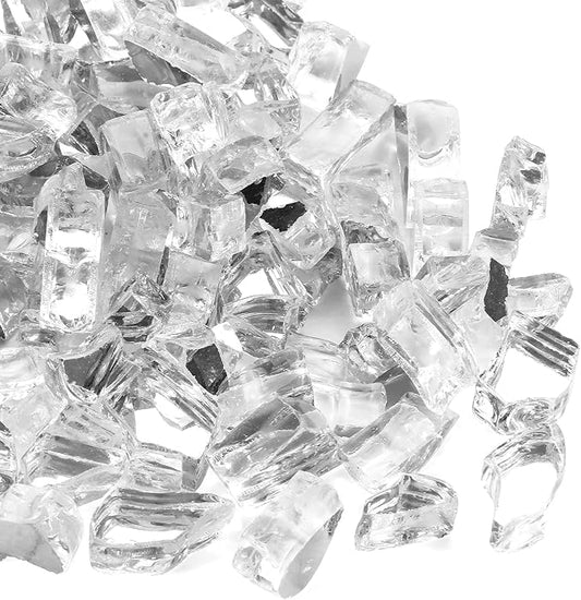 Fire Glass for Fire Pit, 1/2 Inch White Reflective Firepit Glass Rocks for Firepit Table, Outdoors and Indoors Fireplace, 20 Pounds