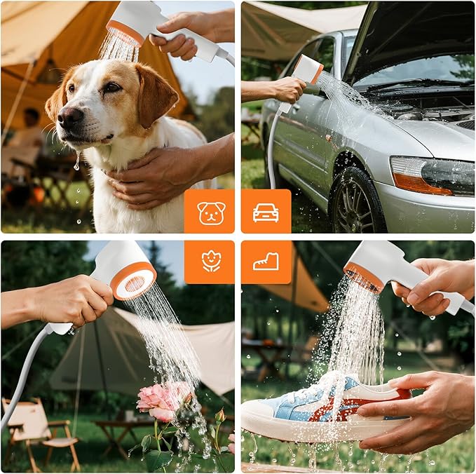 BSEED Portable Shower for Camping, Outdoor Electric Camping Shower with Light, Pumps Water from Bucket with Steady Stream, Outdoor Shower for Hiking, Travel, RV, Pets & Car Washing, Wartering Plants