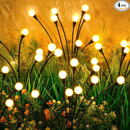 Solar Lights Outdoor(4-Pack, 32 LEDs), ASMAD Solar Garden Lights, Outdoor Decorations, Firefly Light for Patio Decor, Big Bulb, Unique Gifts for Women, Gifts for Grandma