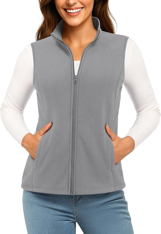 TACVASEN Women's Fleece Vest Lightweight Warm Vests Outerwear Sleeveless Zip Jacket Fall Winter Soft Vest with Pockets