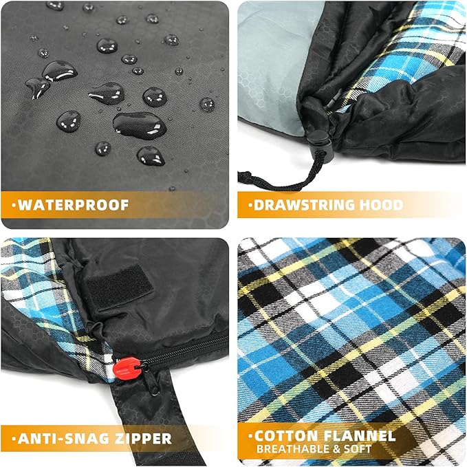 Cotton Flannel Liner Sleeping Bag for Adults Teens Kids, Cold Weather & Warm, 3-4 Seasons, Lightweight Compact Camping Essentials Equipment, Hiking, Outdoor, Travel
