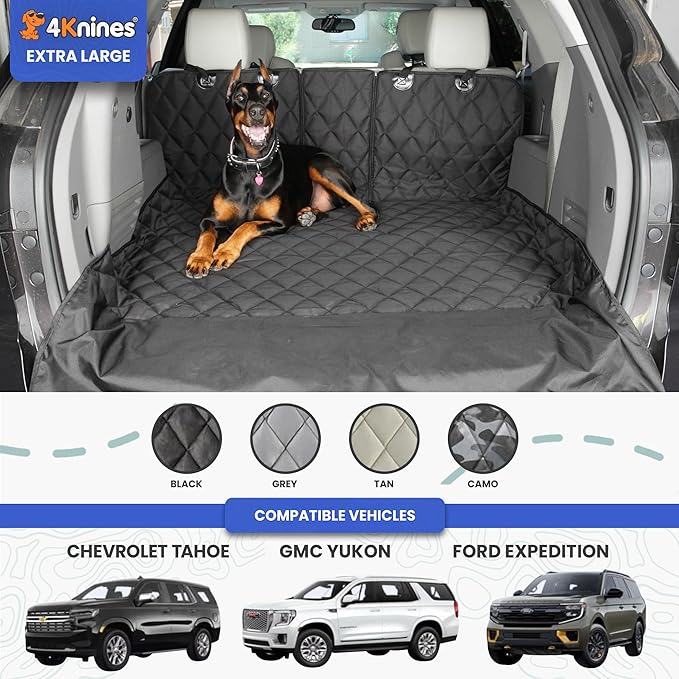 4Knines SUV Cargo Liner for Dogs, Trunk Mat for SUV, Durable Cargo Cover, Protector – Compatible with 60/40 Split Bench & Armrest Pass-Through, Waterproof, Machine Washable, Non-Slip (X Large, Black)