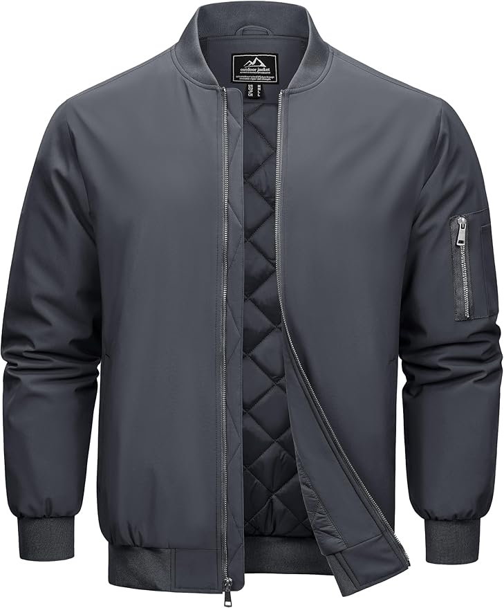 Cotrasen Mens Bomber Jacket Fall Winter Warm Windbreaker Casual Full Zip Padded Coats with Pockets